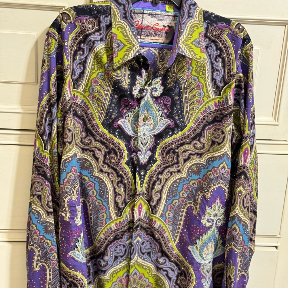 Men’s Robert Graham embroidery flip cuff long sleeve XL shirt